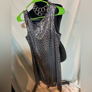 White House Black Market Metallic Silver and Black Mini Dress